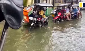 Các lái xe ở Philippines 'độ' xe cao hơn để chở khách mùa ngập