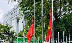 Nhiều trụ sở cơ quan, đơn vị TP Hồ Chí Minh treo cờ rủ tưởng niệm Tổng Bí thư Nguyễn Phú Trọng 