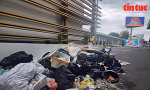 Rác thải chất đống bốc mùi hôi thối trước cổng nhà ga T3 Tân Sơn Nhất