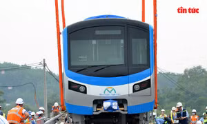 Đoàn tàu metro Bến Thành-Suối Tiên được bốc dỡ xuống depot Long Bình để lắp vào ray