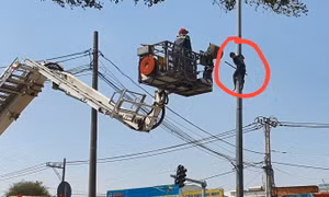 TP Hồ Chí Minh: Giải cứu nam thanh niên trèo cột đèn cố thủ