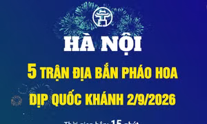 Hà Nội bắn pháo hoa tại 5 trận địa mừng Quốc khánh 2/9/2026