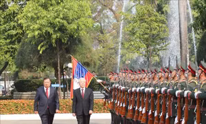Lễ đón trọng thể Tổng Bí thư, Chủ tịch nước Nguyễn Phú Trọng tại thủ đô Viêng Chăn