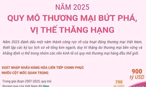 Năm 2025, quy mô thương mại Việt Nam bứt phá, vị thế thăng hạng