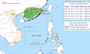 Bão số 5 có xu hướng di chuyển về đất liền ven biển phía Đông Nam tỉnh Quảng Đông (Trung Quốc)