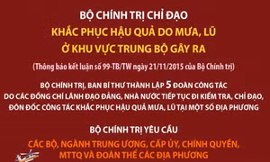 Bộ Chính trị chỉ đạo khắc phục hậu quả do mưa, lũ ở khu vực Trung Bộ gây ra