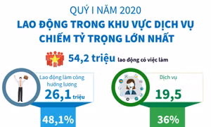 Quý I năm 2020: Lao động trong khu vực Dịch vụ chiếm tỷ trọng lớn nhất
