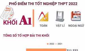 Phổ điểm thi tốt nghiệp THPT 2022 khối A1 (Toán, Vật lí, Ngoại ngữ)