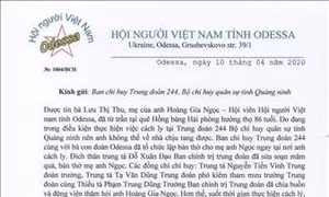 Hội Người Việt Nam tỉnh Odessa (Ukraina) gửi thư cảm ơn Trung đoàn 244