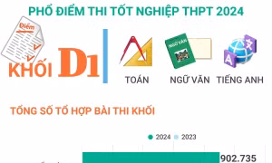 Phổ điểm thi tốt nghiệp THPT năm 2024 khối D1 (Toán, Ngữ Văn, Tiếng Anh)