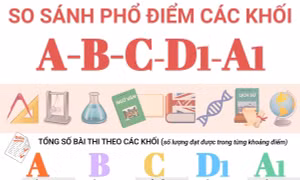 So sánh phổ điểm thi tốt nghiệp THPT 2023 các khối A, B, C, D1, A1