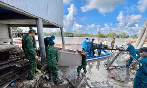 Khắc phục sạt lở chìm 2 căn nhà dân tại xã Đất Mới, Cà Mau