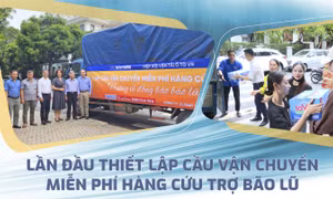 Lần đầu tiên thiết lập cầu vận chuyển miễn phí hàng cứu trợ bão lũ