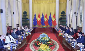 Chủ tịch nước Lương Cường và Chủ tịch Hội đồng châu Âu hội đàm
