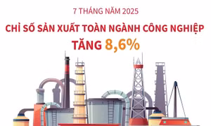 7 tháng năm 2025: Chỉ số sản xuất toàn ngành công nghiệp tăng 8,6%