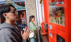 TP Hồ Chí Minh: Giới trẻ xếp hàng xin xăm bằng máy tự động tại chùa Vạn Phật