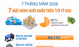 7 tháng năm 2026: 7 mặt hàng xuất khẩu trên 10 tỷ USD