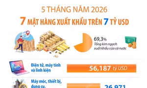 5 tháng năm 2026: 7 mặt hàng xuất khẩu trên 7 tỷ USD