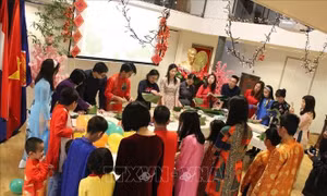 Gói bánh chưng gợi hương vị Tết ở Hà Lan