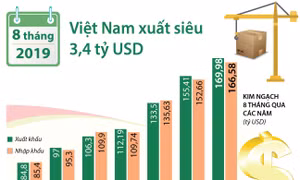 Việt Nam xuất siêu 3,4 tỷ USD trong 8 tháng