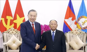 Tổng Bí thư Tô Lâm hội kiến Chủ tịch danh dự Đảng Nhân dân Campuchia Heng Samrin