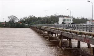Nước lũ làm sập cầu tạm, một công nhân mất tích