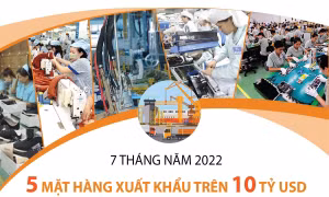 Năm mặt hàng xuất khẩu trên 10 tỷ USD trong 7 tháng năm 2022
