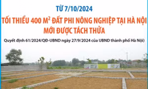 Từ 7/10/2024: Tối thiểu 400 m2 đất phi nông nghiệp tại Hà Nội mới được tách thửa