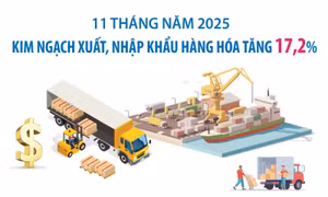 11 tháng năm 2025: Kim ngạch xuất, nhập khẩu hàng hóa tăng 17,2%