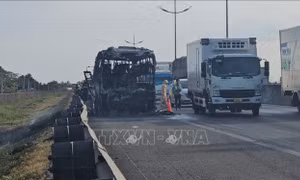 Xe khách cháy trơ khung, cao tốc TP Hồ Chí Minh - Trung Lương ùn tắc