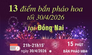 Đồng Nai bắn pháo hoa tại 13 điểm trong dịp lễ 30/4/2026
