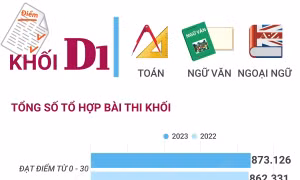 Phổ điểm thi tốt nghiệp THPT 2023 khối D1 (Toán, Ngữ Văn, Ngoại ngữ)