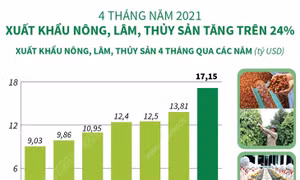 4 tháng năm 2021: Xuất khẩu nông, lâm, thủy sản tăng trên 24%