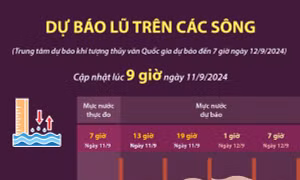 Dự báo lũ trên các sông (cập nhật 9 giờ ngày 11/9/2024) 
