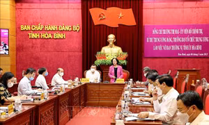 Đồng chí Trương Thị Mai làm việc tại Hòa Bình về công tác chuẩn bị bầu cử