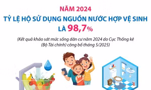 Năm 2024, tỷ lệ hộ sử dụng nguồn nước hợp vệ sinh là 98,7%