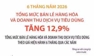 Sáu tháng năm 2026: Tổng mức bán lẻ hàng hóa và doanh thu dịch vụ tiêu dùng tăng 12,9%