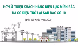 Hơn 3 triệu khách hàng Điện lực miền Bắc đã có điện trở lại sau bão số 10