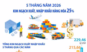 5 tháng năm 2026: Kim ngạch xuất, nhập khẩu hàng hóa tăng 25%