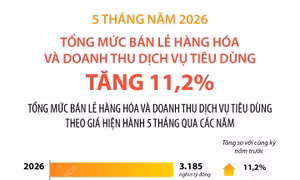 5 tháng năm 2026: Tổng mức bán lẻ hàng hóa và doanh thu dịch vụ tiêu dùng tăng 11,2%