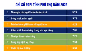 Phú Thọ đứng thứ 10 trên bảng xếp hạng về chỉ số PAPI năm 2022