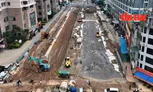 Toàn cảnh đường Vành đai 2,5 đoạn Cầu Giấy thi công theo lệnh khẩn cấp