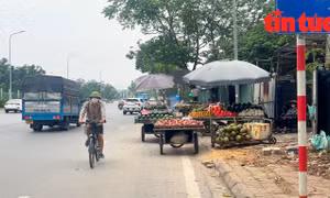 Ngang nhiên 'họp chợ' dưới lòng đường Đại lộ Thăng Long, gây mất an toàn giao thông
