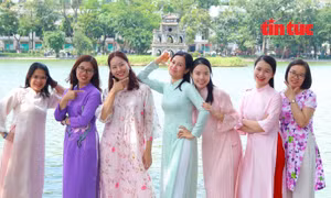 Hồ Gươm bừng sắc áo dài trong ngày trọng đại của 'nửa kia quan trọng'