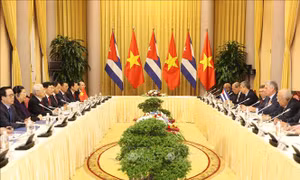 Tổng Bí thư, Chủ tịch nước Nguyễn Phú Trọng hội đàm với Chủ tịch Cuba Miguel Díaz-Canel
