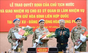 Thêm ba sĩ quan Việt Nam lên đường làm nhiệm vụ gìn giữ hòa bình LHQ