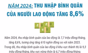 Thu nhập bình quân của người lao động năm 2024 tăng 8,6%