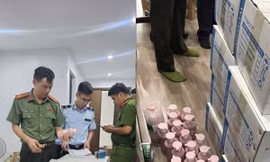 Đội Quản lý thị trường số 10 và lực lượng công an xã Quang Minh kiểm tra, tạm giữ nhiều sản phẩm mỹ phẩm có dấu hiệu giả mạo.