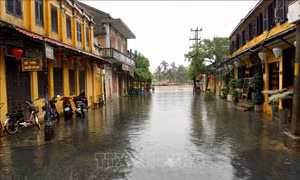 Nước sông Hoài dâng cao làm ngập đường, nguy cơ tràn vào nhà dân