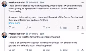 Tổng thống Mỹ Joe Biden lên tiếng sau khi ông Trump bị ám sát lần hai